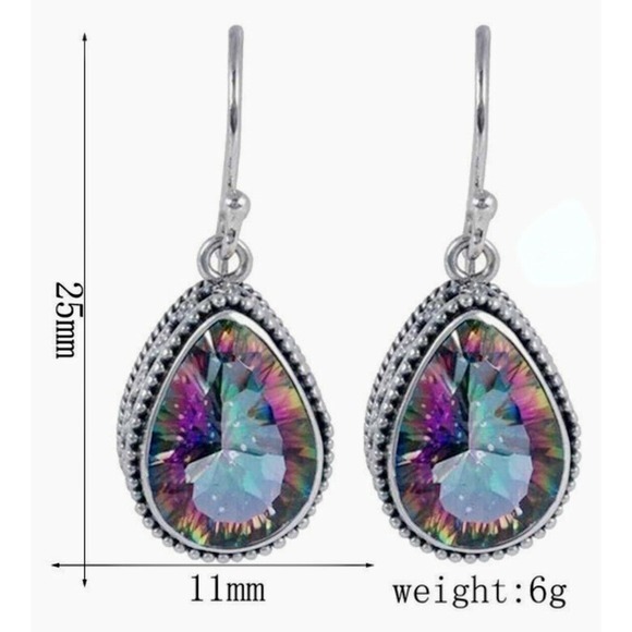Fire Mystic Rainbow Topaz 925 Silver TearDrop Dangle Earrings NEW - Picture 4 of 4